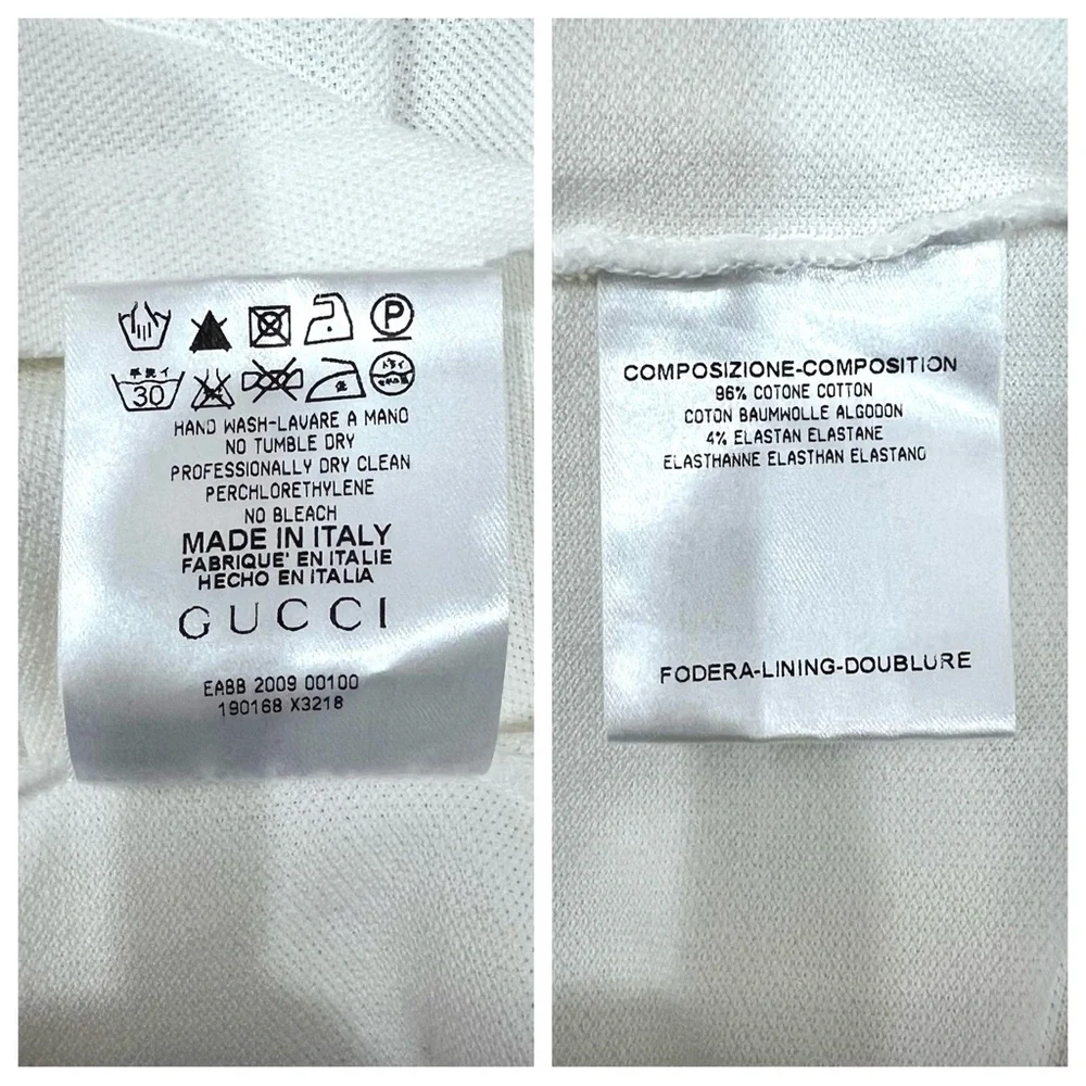 Gucci Cotton Piquet Striped Collar Short Sleeve Embroidered White Polo Shirt